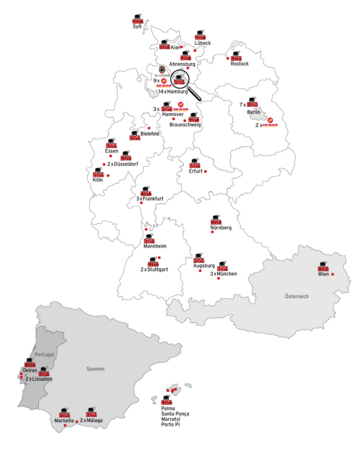 Deutschlandkarte mit Standorte des BLOCKBRÄU, Jim Block und BLOCK HOUSEStandortkarte Deutschlandkarte mit Standorten des BLOCKBRÄU, Jim Block und BLOCK HOUSEStandortkarte